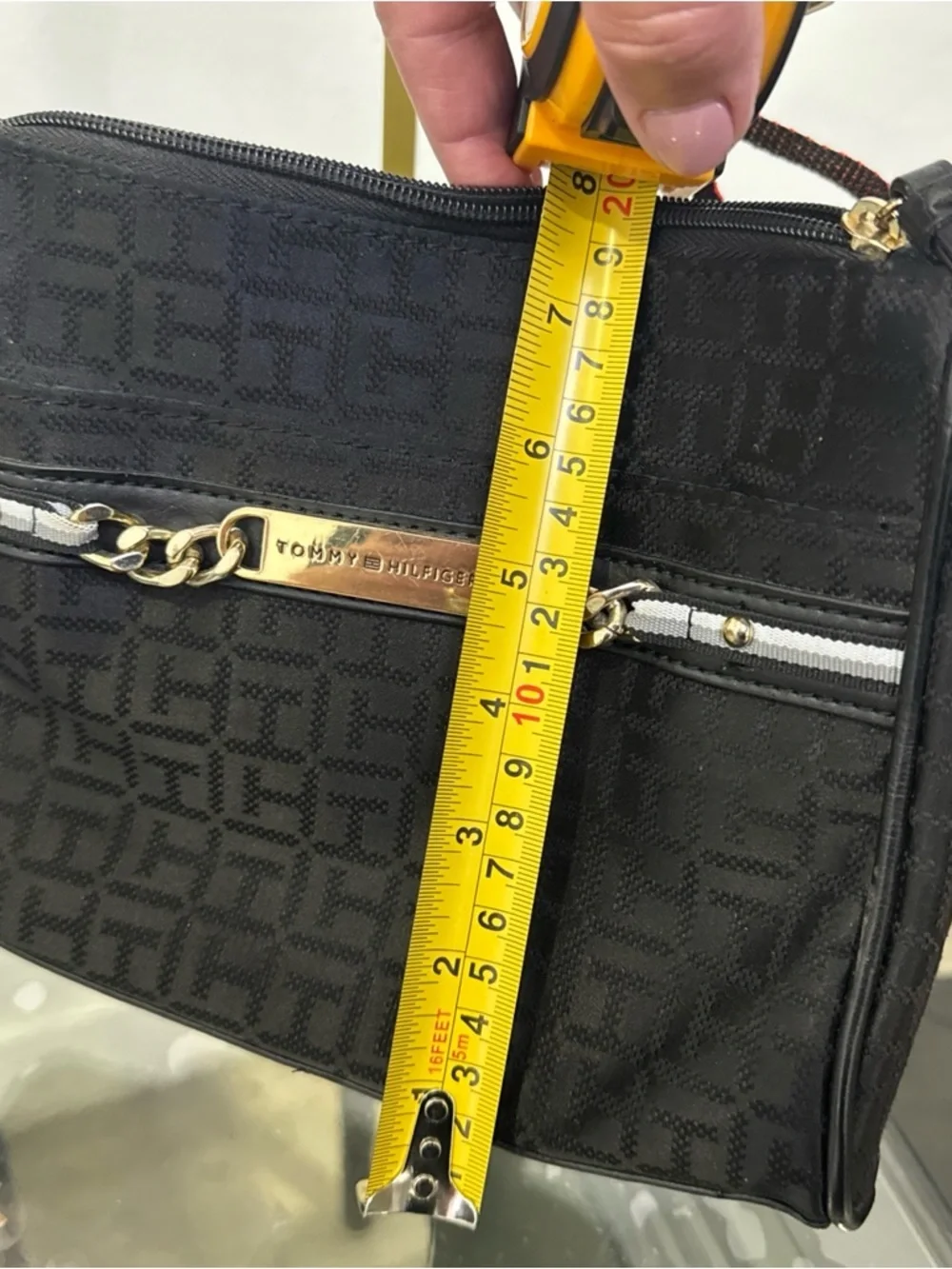 Tommy Hilfiger Black Crossbody with Gold Chain Accent